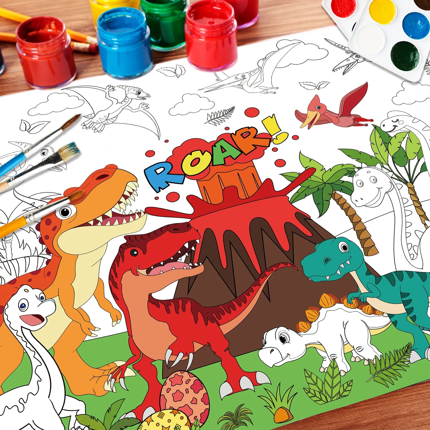 Hot 110x80cm Dinosaur World Coloring Books Large Coloring Tablecloth Birthday Party Supplies Favor for Kids ﻿