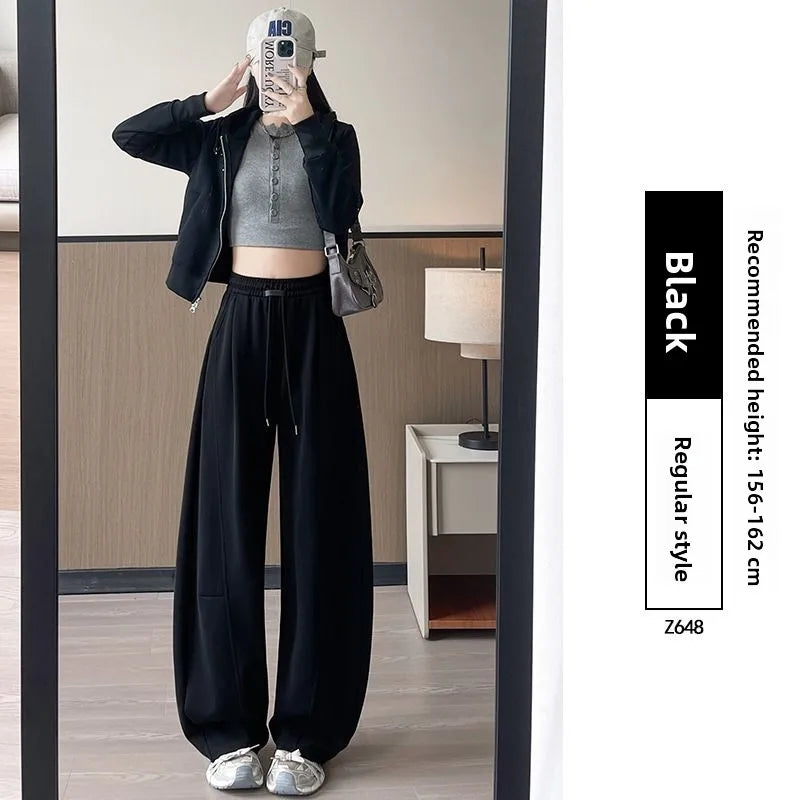 Loose Wide Leg Pants Women's High Waist Trousers Casual Sports Grey Curved Blade Long Length plus Size Comfortable Summer 2025