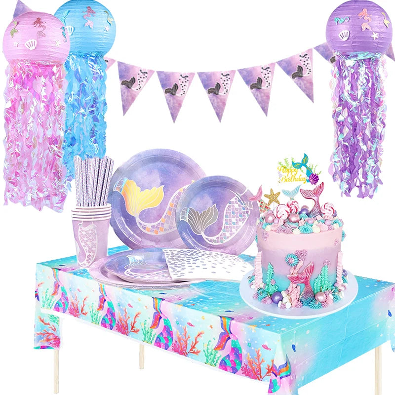 Mermaid Birthday Party Disposable Tablecloth Little Mermaid Party Table Cover Under the Sea Theme Kids Baby Shower Decorations