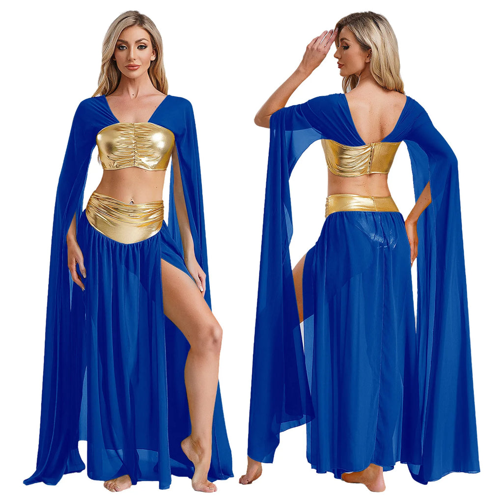 Women Masquerade Carnival Halloween Fancy Dress Up Ancient Rome Egyptian Cleopatra Cosplay Costume Two Picece Belly Dance Suit