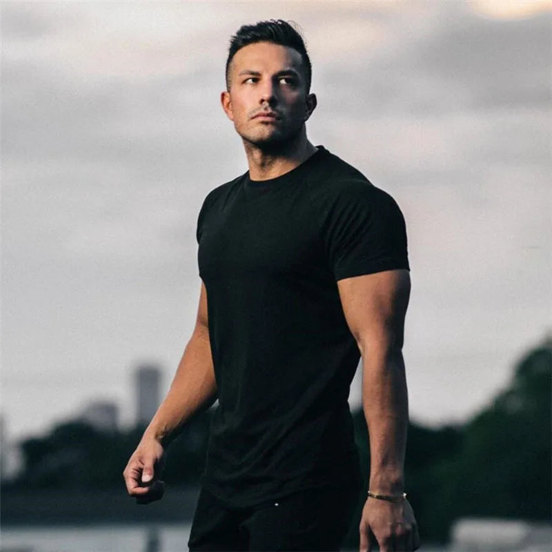 Fitness T-Shirt Men Bodybuilding Short Sleeve Sport Running T-shirt Men Sportswear Workout Shirts Male Men Gym Summer Tops Tee