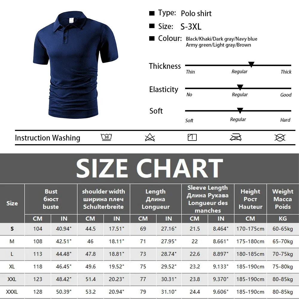Men's Summer Polo Shirt Casual Breathable Comfortable T Shirts Solid Color High Quality Short Sleeve T-Shirt Outdoor Sport Tops