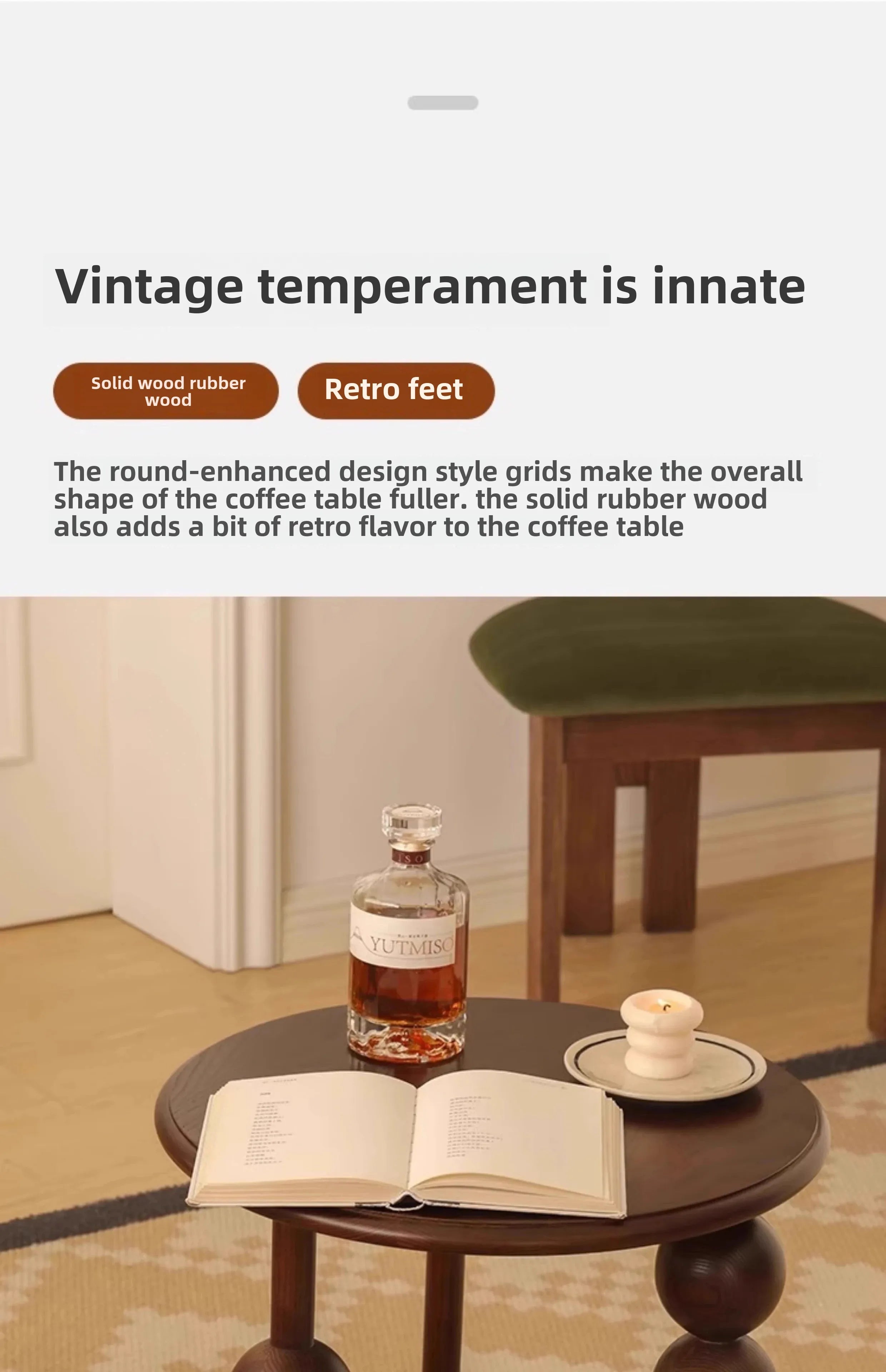 French Light Luxury Walnut Coffee Table Vintage Round Storage End Table Solid Wood Sofa Nightstand Living Room Bedside Accent