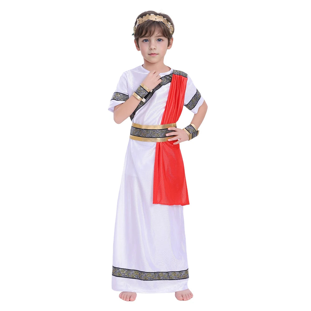 Medieval Cosplay Costume for Kids, Ancient Roman Boy, Greek Emperor Caesar, Historical Outfit for Book Week Day, Halloween Party