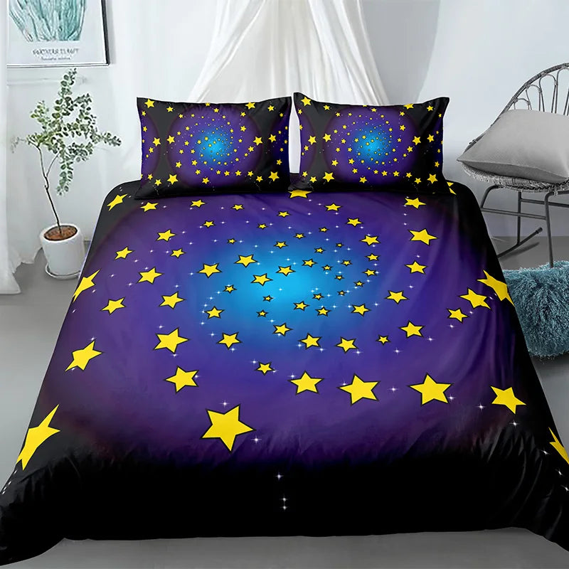 Stars Bedding Set Night Sky Kids Girls Boys Duvet Cover Set Dark Blue Home Textiles Galaxy Bedclothes Men Women Soft Quilt Cover
