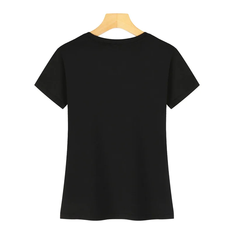 Super flash love balloon hot diamond women's T-shirt hot summer short-sleeved diamond shiny lady round collar cotton T-shirt