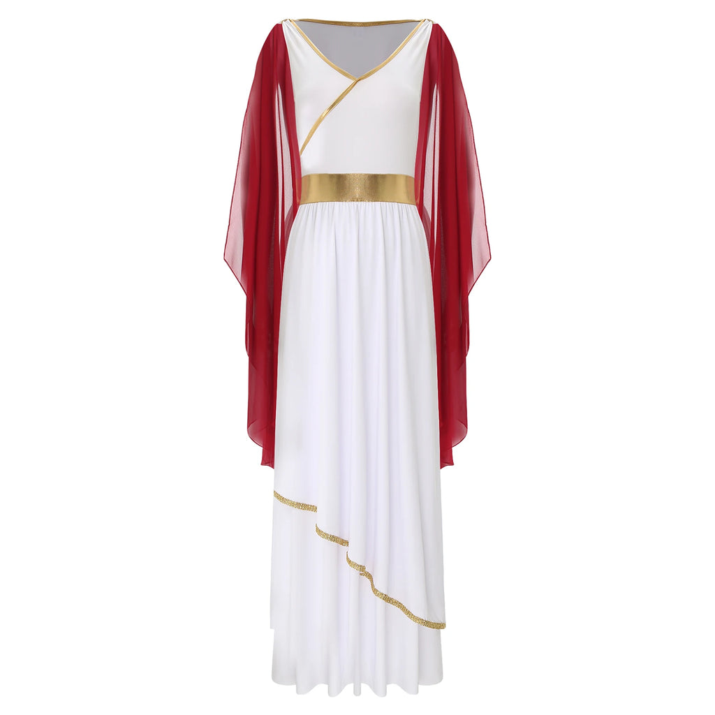 Womens Ancient Greek Costume Halloween Greek Princess Deity Queen Cosplay Flowy Tulle Chiffon Toga Dress Carnival Fancy Dress Up