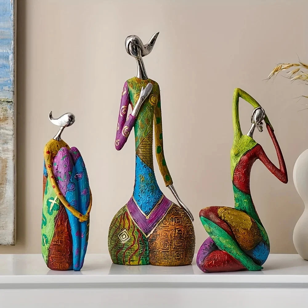 Art Female Sculpture Figurines, Abstract Woman Statue For Home Decor, Colorful Decorations For Living Room Shelf Office Cabinet