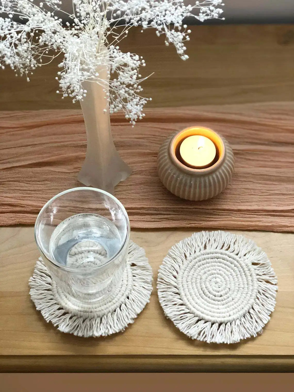 Macrame Placemats Cup Mat Bohemia Tablecloth Coaster Cup Pad Northern non-slip Mat Pure Handcrafted Cotton Braid Insulation Mats