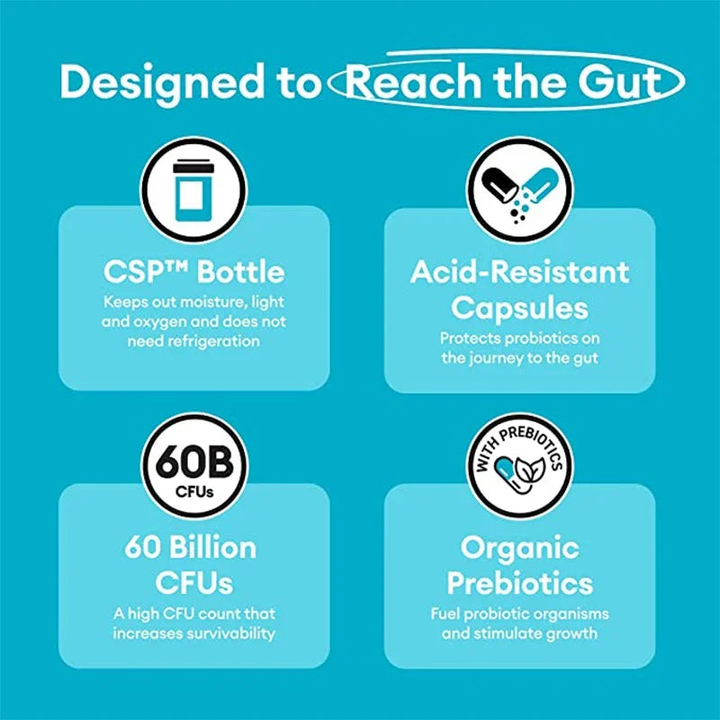 Probiotics 60 Billion CFU - 10 Strains + Organic Prebiotics, Immune, Digestive, Gut Health, Supports Constipation, Gas, Bloating