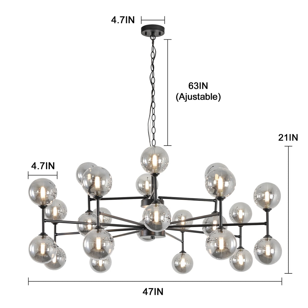 24-Light Sputnik Chandelier Black with Glass Shades Bubble Chandelier for Dining Room Living Room Sputnik Light Fixtures