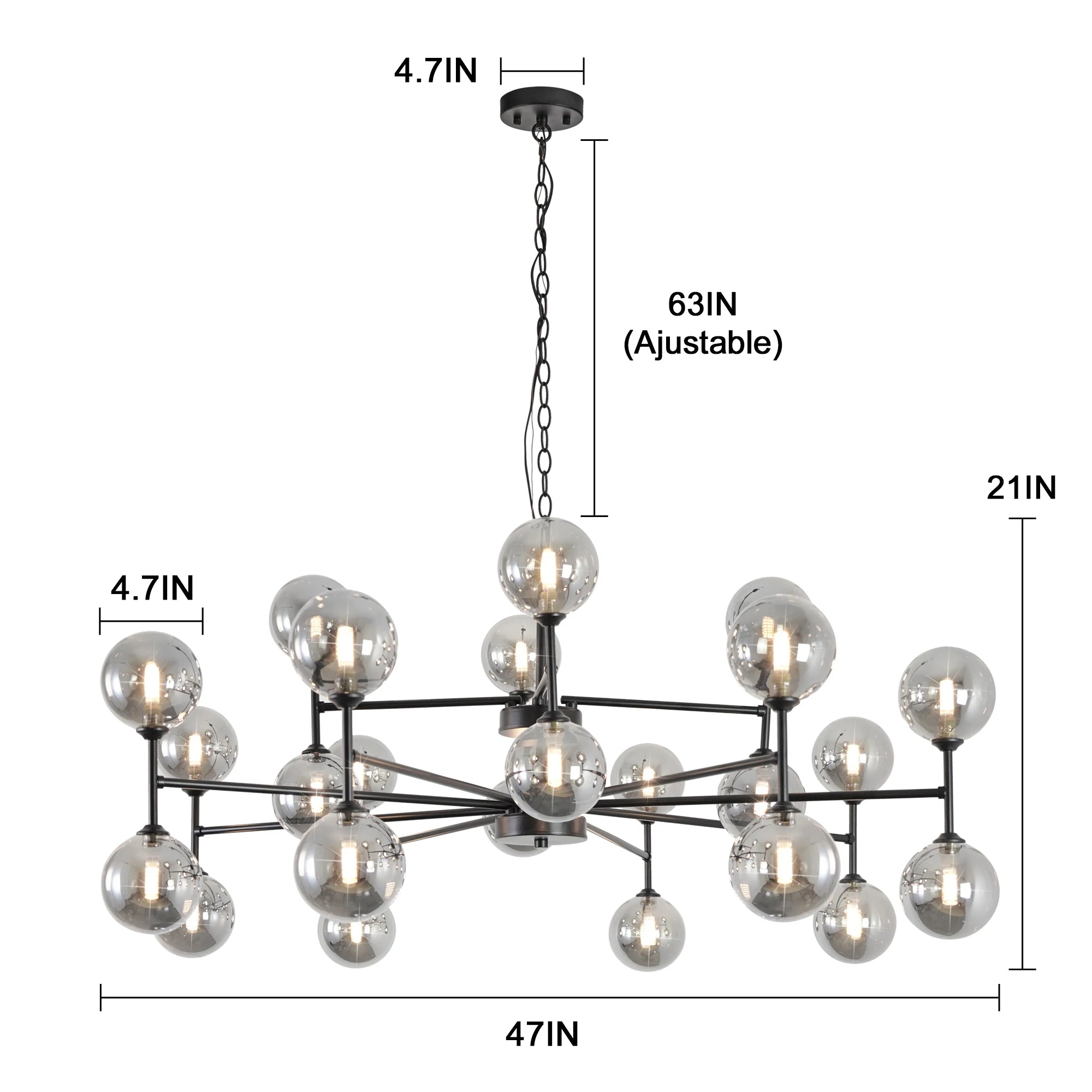 24-Light Sputnik Chandelier Black with Glass Shades Bubble Chandelier for Dining Room Living Room Sputnik Light Fixtures