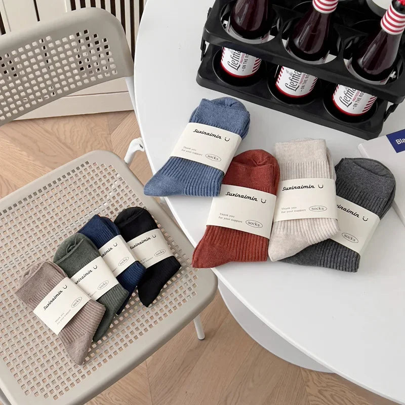 Mens Socks Casual Fashion  Men Business Male Breathable Elastic Cotton Long Socks Solid Color Black Blue Gray SocksAutumn Winter