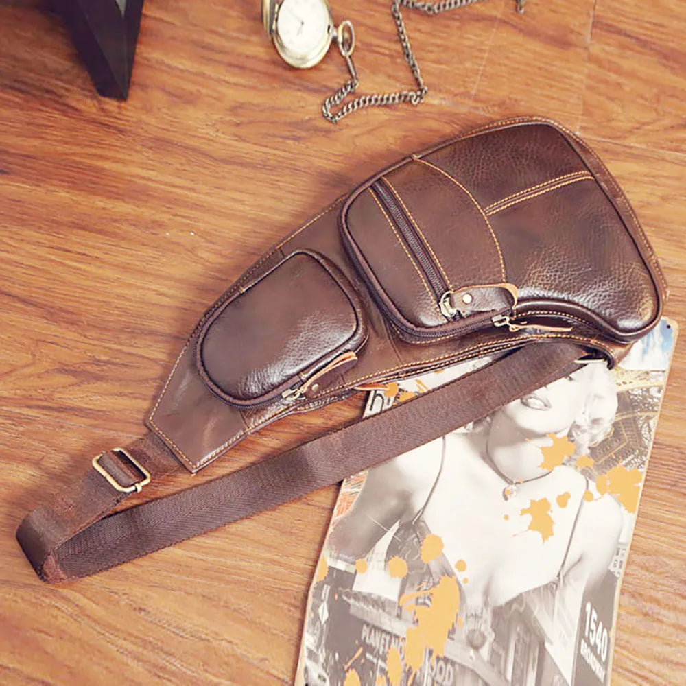 High Quality Men Genuine Leather Sling Cross Body Backpack Rucksack Multi-Pockets Casual Male Real Cowhide Shoulder Chest Bag