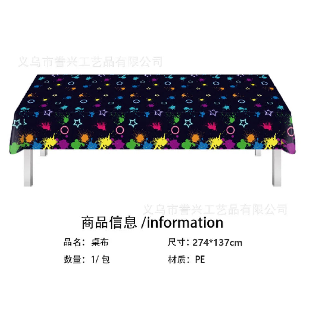 Glow Neon Party Plates Cups Napkins Tablecloth Tableware Neon Birthday Colorful Graffiti Party Decors for Glow Party Neon Party