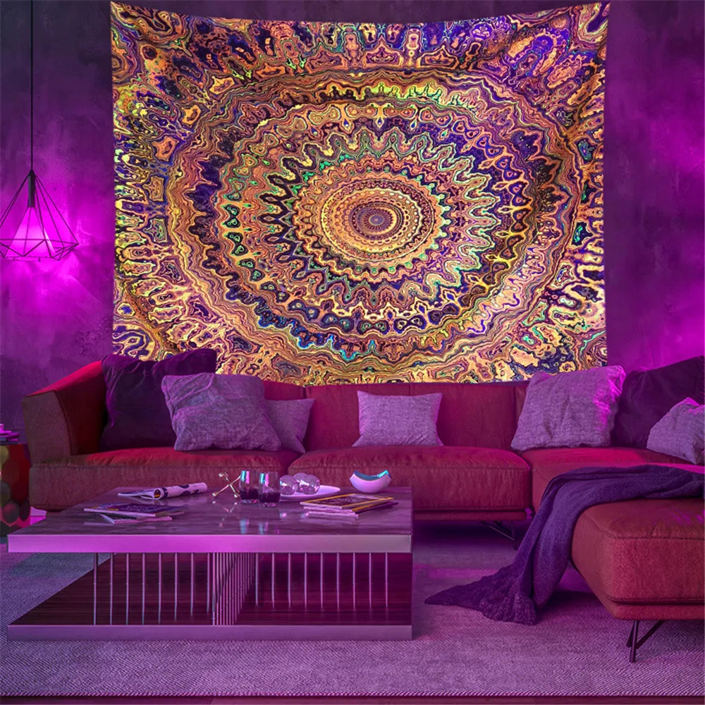 Fluorescent tapestry Wall hanging cloth Bedroom decoration psychedelic art poster