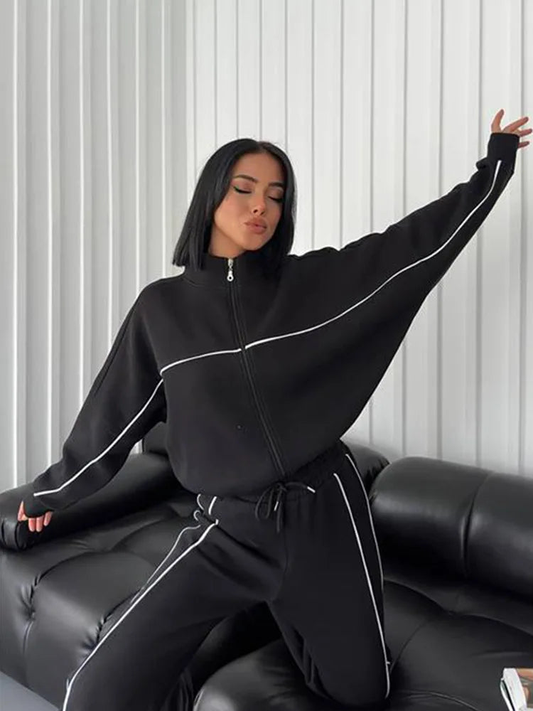 womens clothing 2 pieces set Casual Sports Suits Long Sleeved Half High Collar Cardigan Sweater Trouser Tracksuit Women Clothing