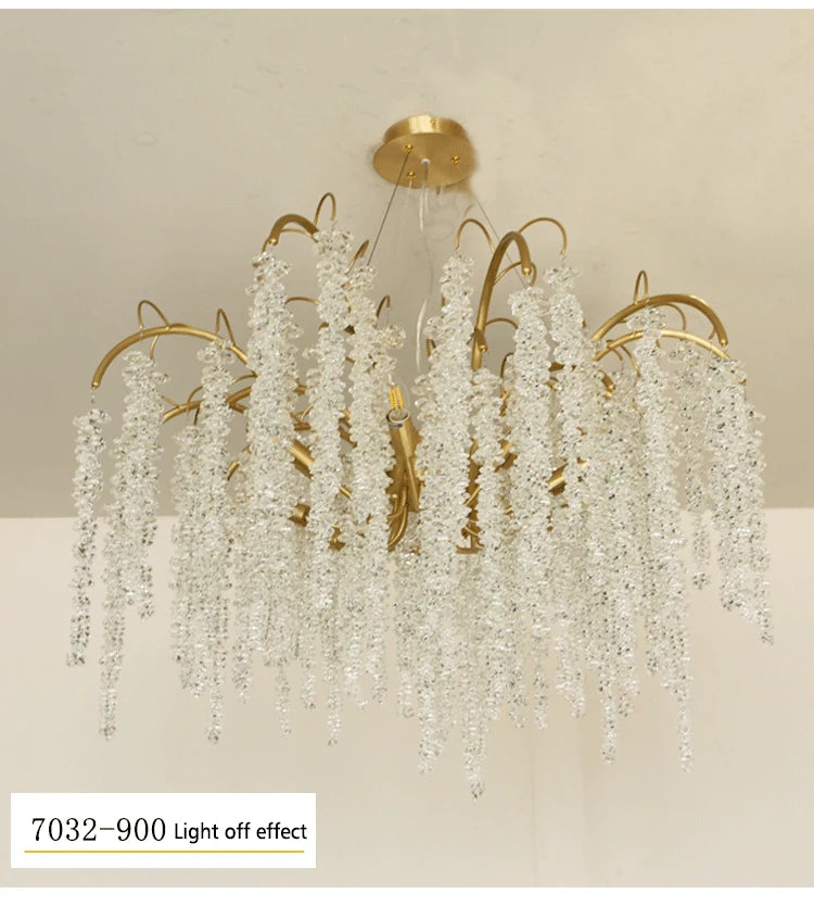 Morden LED Art Strip Crystal Ceiling Chandeliers Branch Pendant Lamp Villa Hall Hanging Light Home Decor Lustre Lighting Fixture