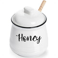 Farmhouse Porcelain Honey Jar with Dipper and Lid Set 12ozEasy to Clean White