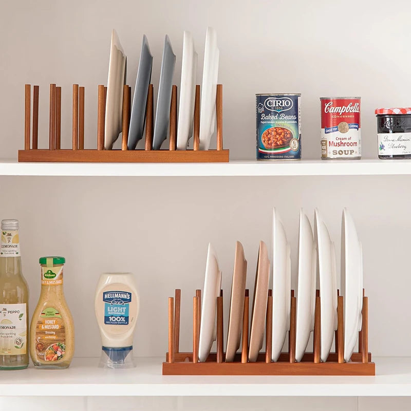 Dish Drainer Plate Rack Bamboo Shelf Cups Display Stand Drainer Holder Pan Cover Drying Organizer Kitchen Accessory