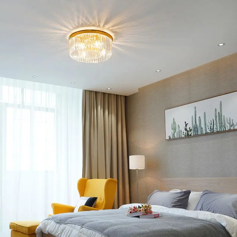 Modern LED Crystal Chandelier American Atmosphere Living Room Villa Hanging Light Bedroom Dining Room Pendant Lamp Home Decor