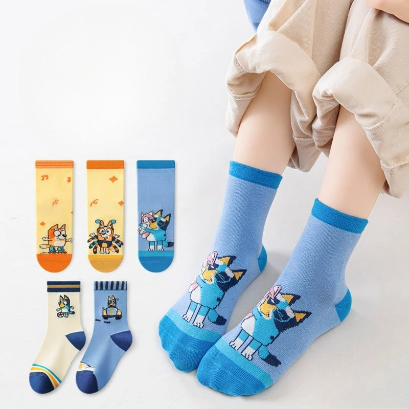 5pcs Bluey Bingo Fashion Cute Socks Anime Characters Men and Women Outdoor Cycling Comfortable Socks Birthday Gifts