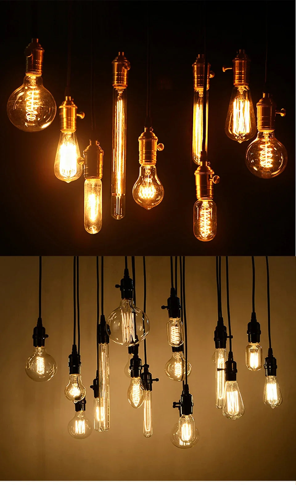 Vintage Edison LED Filament Bulb E27 220V 4W Dimmable Amber Glass ST64 G80 G95 G125 T185 A19 Retro Incandescent Lamp for Home