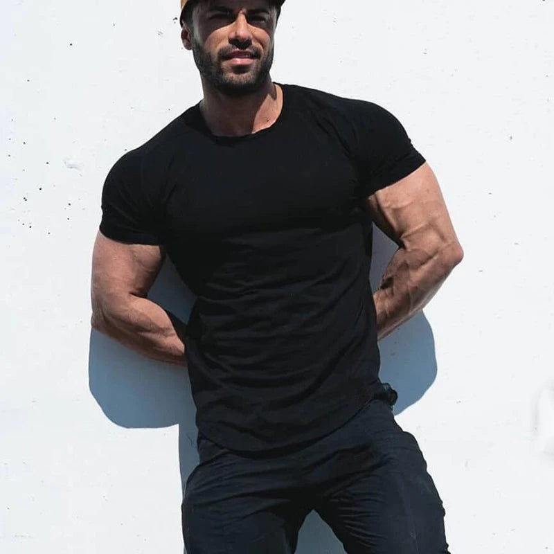 Gym Clothing Sports T Shirt Men Cotton Breathable Fitness Mens Short Sleeve T-shirt Running Tshirt Summer Tight Tee Shirt homme