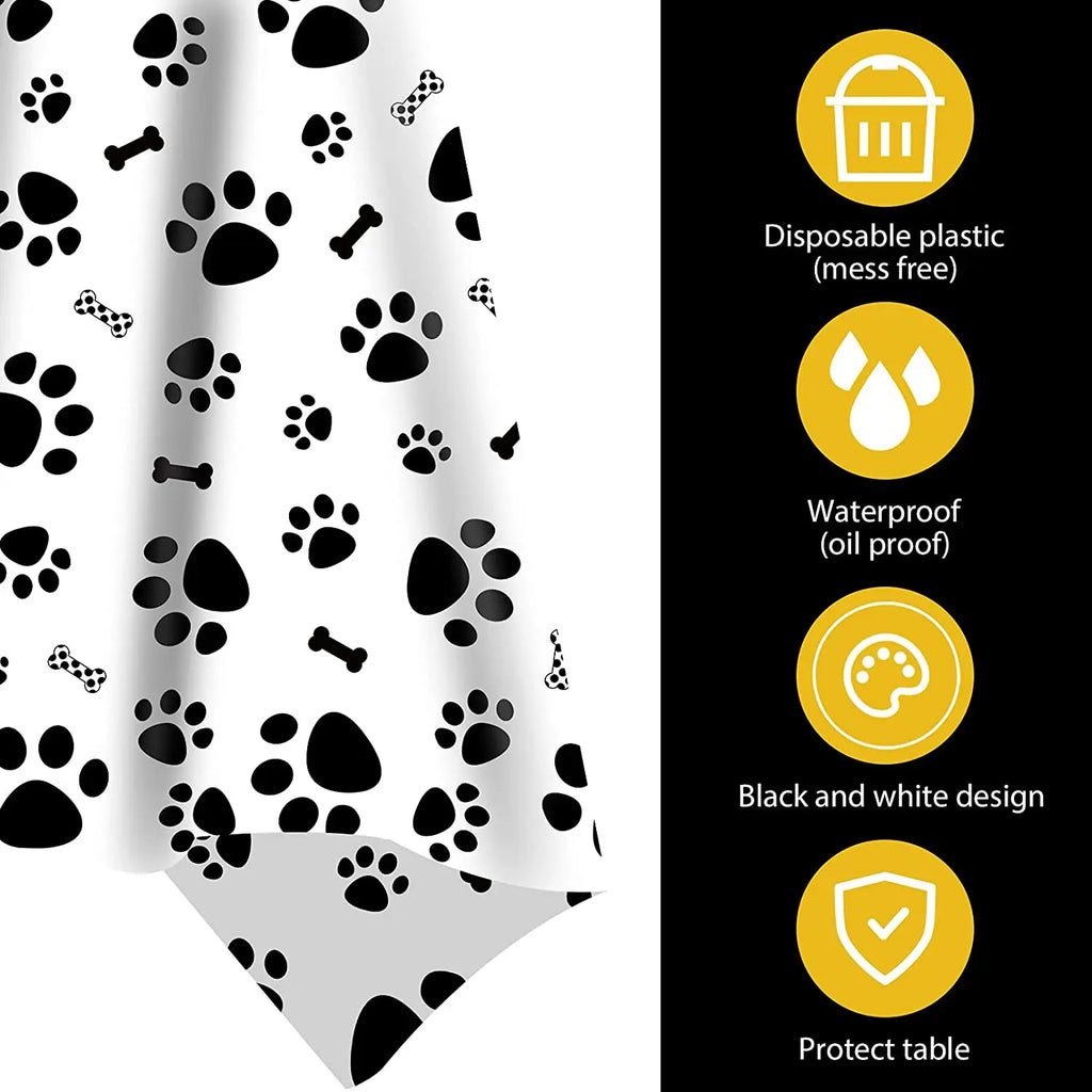 Puppy Themed Birthday Party Decorations Plastic Table Cover for Arts Dog and Cat Paw Party Supplies Disposable Tablecloth