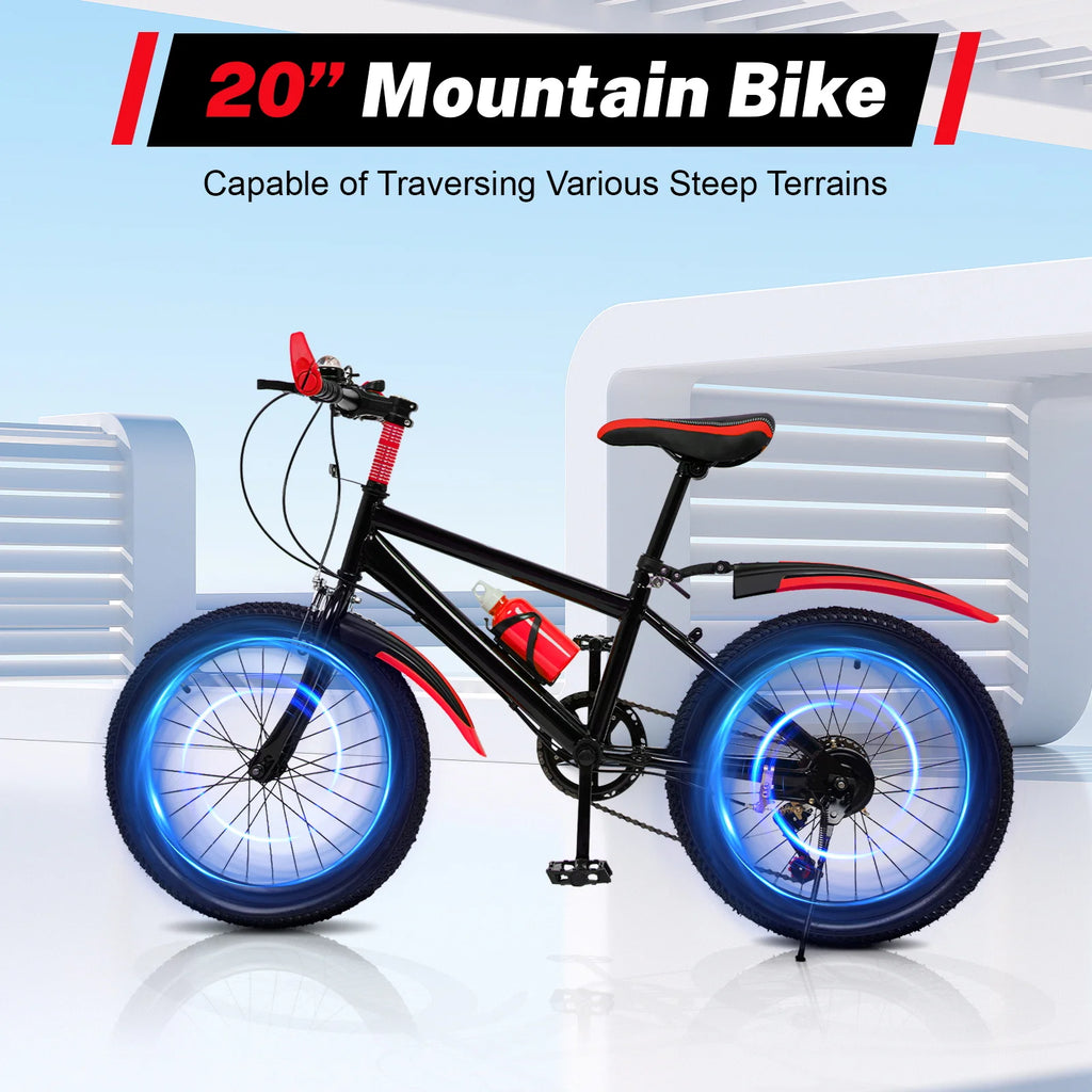 20" Mountain Bike 7 Speeds Kids Bicycle Dual-Disc Brakes Unisex Children's Bicycle Height Adjustable MTB Boys Girls Riding Bike