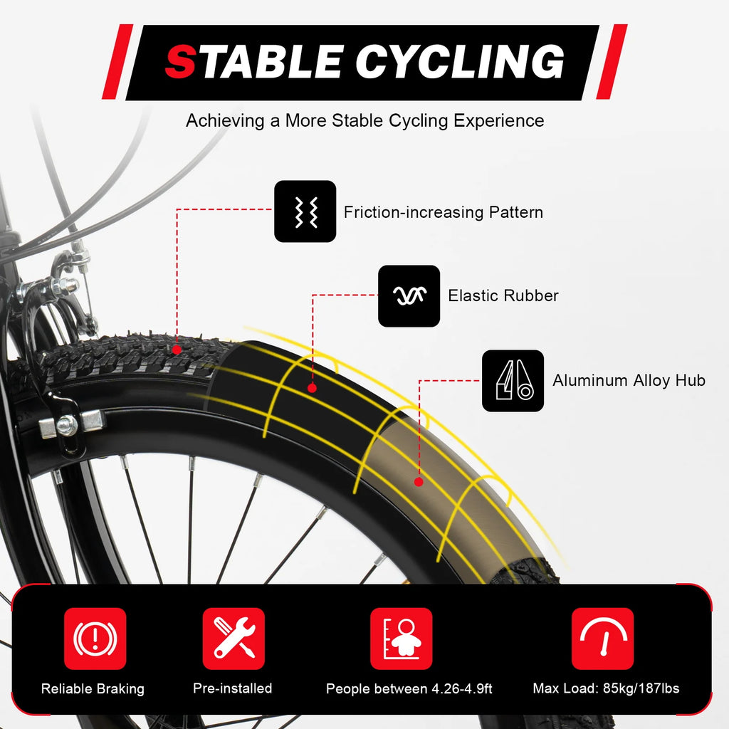 20" Mountain Bike 7 Speeds Kids Bicycle Dual-Disc Brakes Unisex Children's Bicycle Height Adjustable MTB Boys Girls Riding Bike