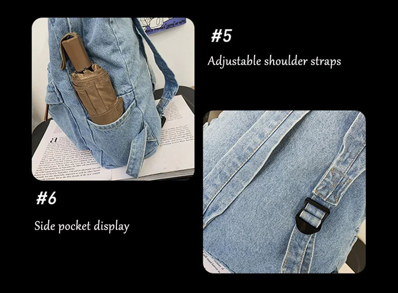 New Men's and Women's Denim Backpack Large Capacity Laptop Bag Travel Backpack College Student Backpack
