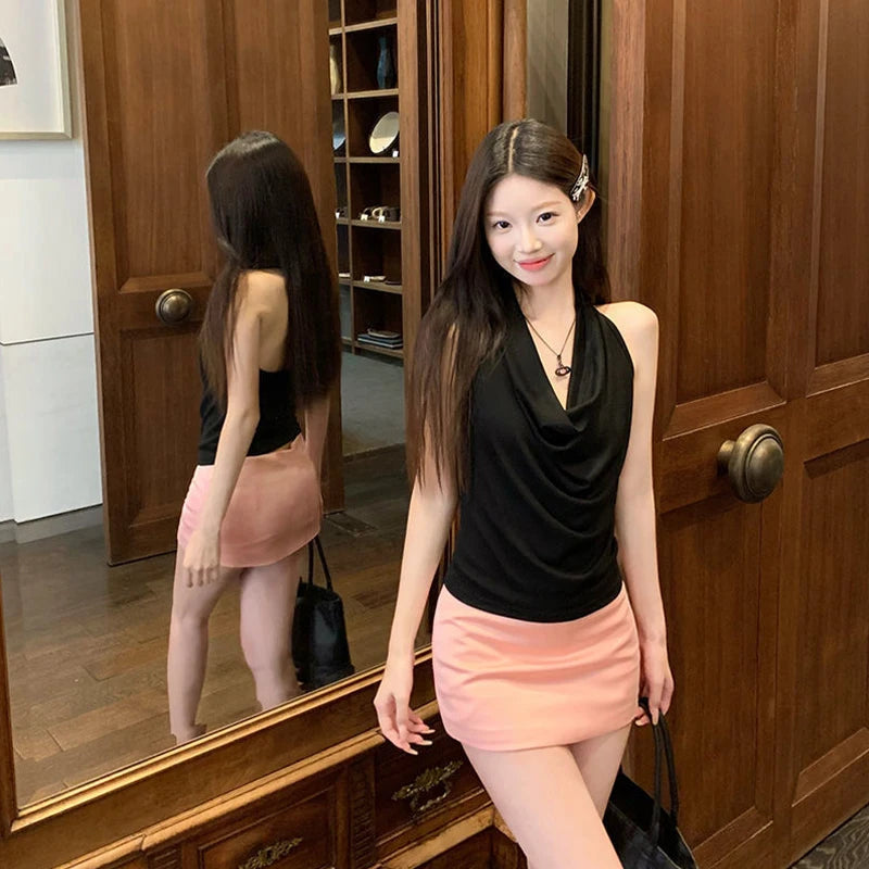 Summer Women Pure Desire Sexy Swing Collar Halter Sleeveless Slim Tank Top French Fashion Tank Top New 2025