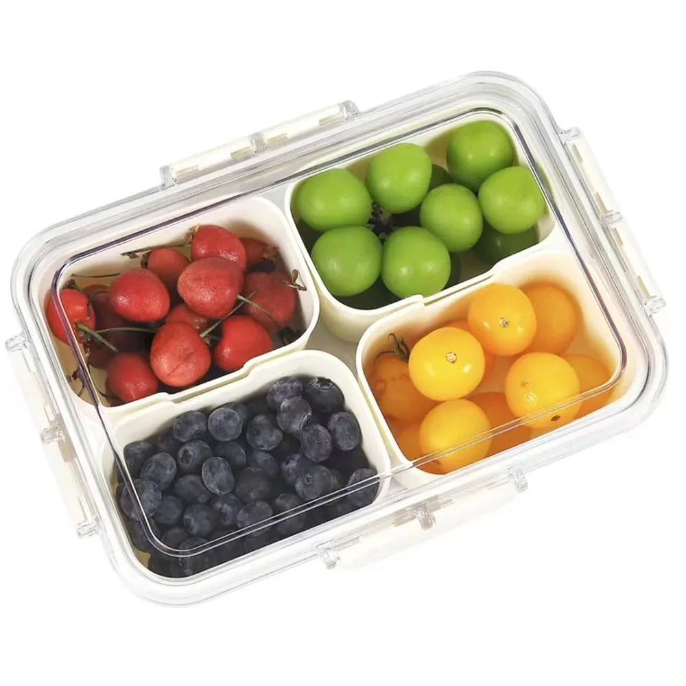 Snack Box Container, 4 Compartments Divided Serving Tray with Lid, Snackle Box Container, Snack Organizer for Fruit, Veggie, Per