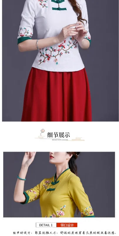 Women Clothes Shirts for Women T-shirts Y2k Tops Vintage Women Clothing Fashion Casual Elegant Summer Embroidery Ethnic Style