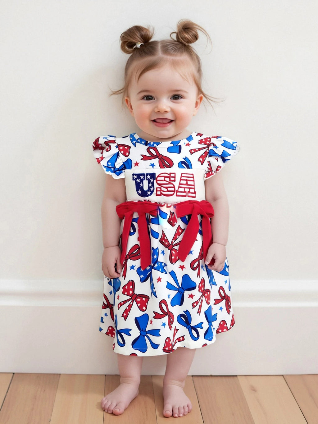 Girls Patriotic Dress American Flag Print Bow Sleeveless Casual Dress Toddler Independence Day Summer Outfit Kids Red White