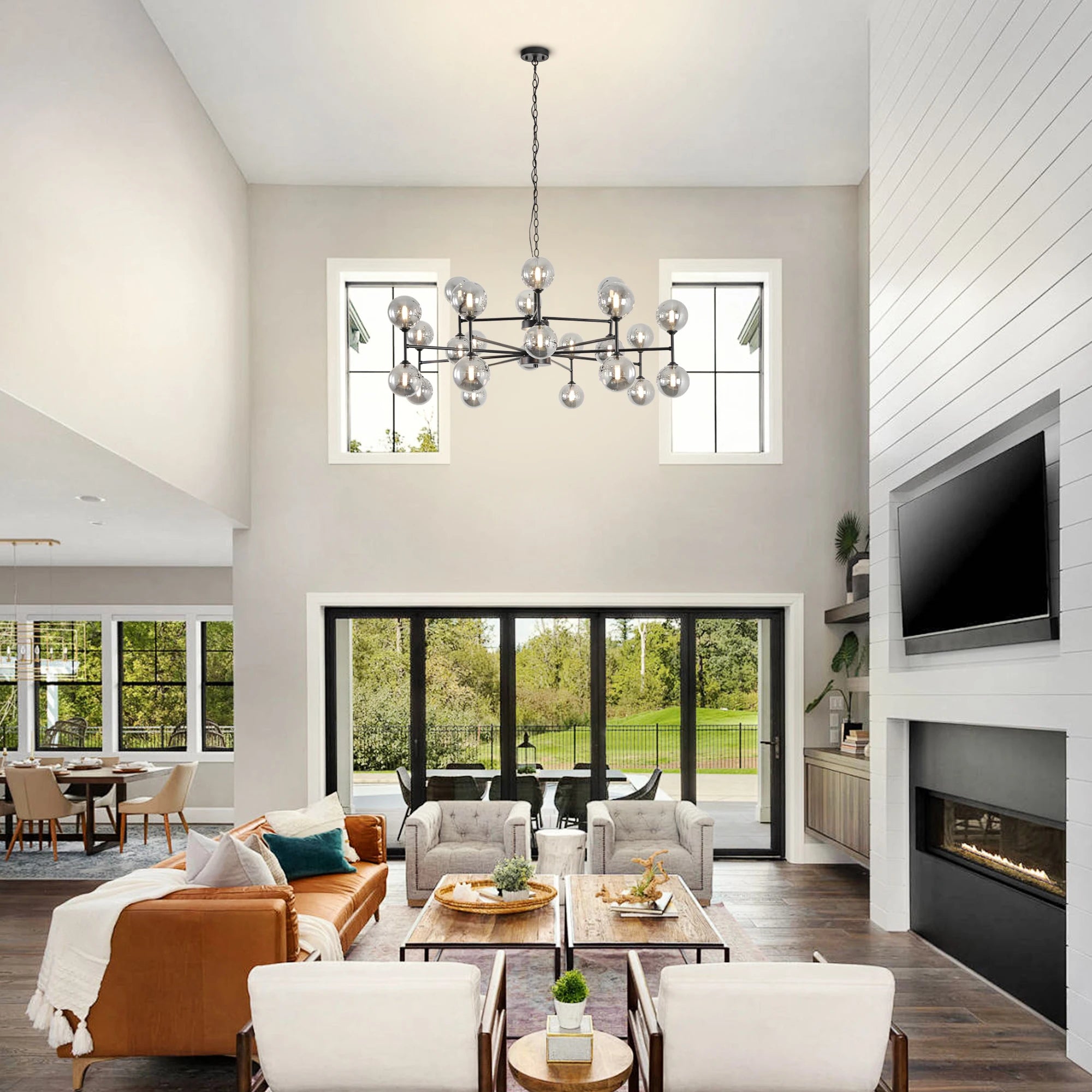 24-Light Sputnik Chandelier Black with Glass Shades Bubble Chandelier for Dining Room Living Room Sputnik Light Fixtures