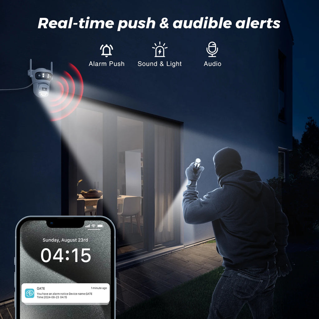 15MP HD Three Lens PTZ IP Camera Outdoor Three Screen WiFi Security Camera Auto Tracking 4K Dual Lens Wirelss CCTV Camera O-KAM