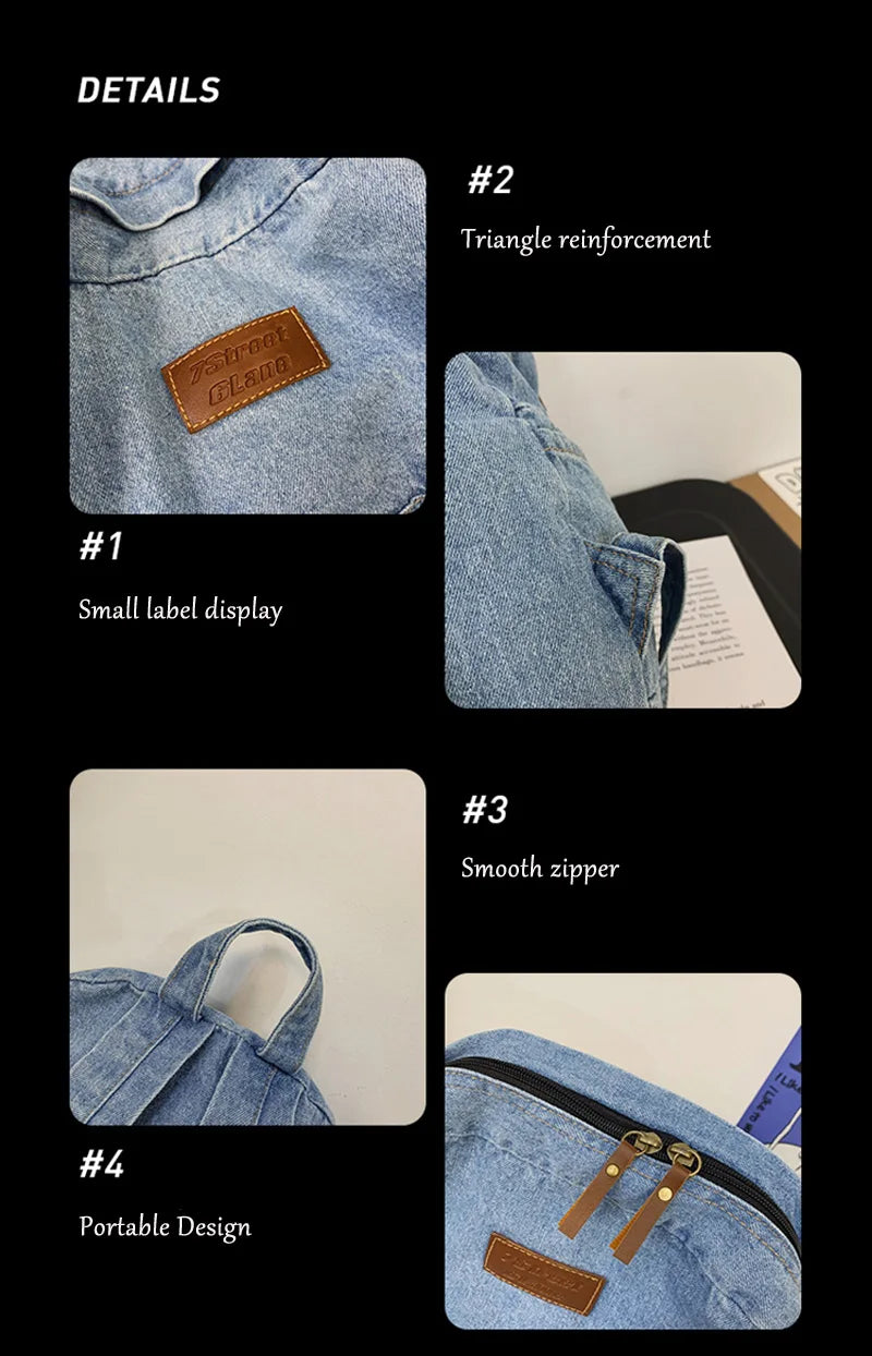 New Men's and Women's Denim Backpack Large Capacity Laptop Bag Travel Backpack College Student Backpack