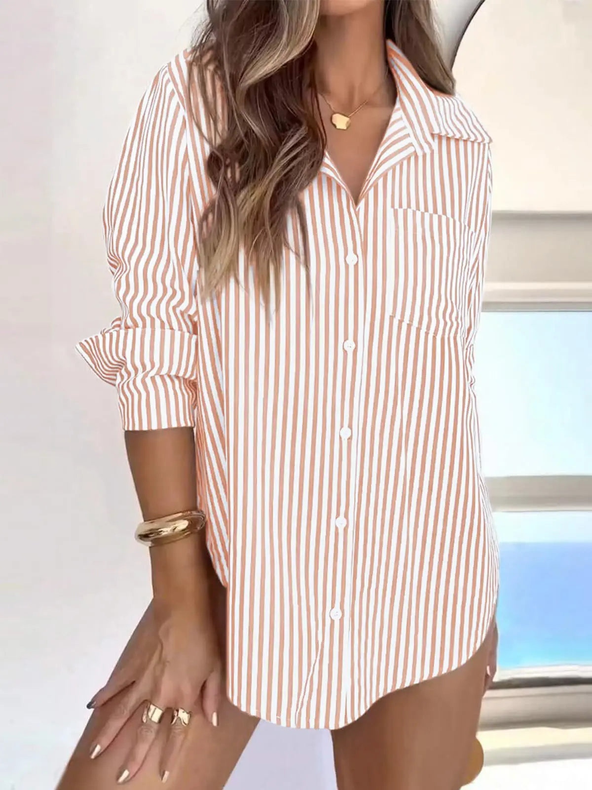 Woman Clothing Informal Long Shirt Shirt, Women's Lingerie, Cardigan Open And Stylish, Polyester Style, Full Decorative Length