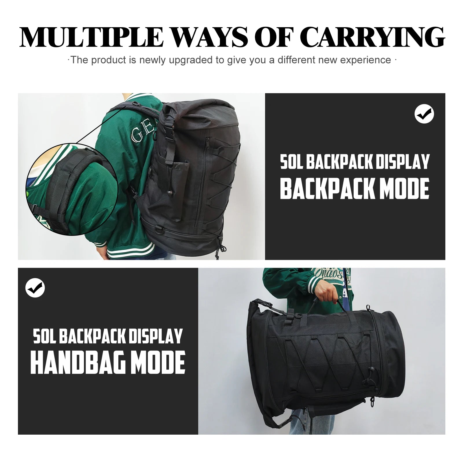 Motorcycle 50L-85L Luggage Backpack Sissy Bar Backrest Bag With Straps Universal For Most Motorcycles Expandable Tail Rack Bag
