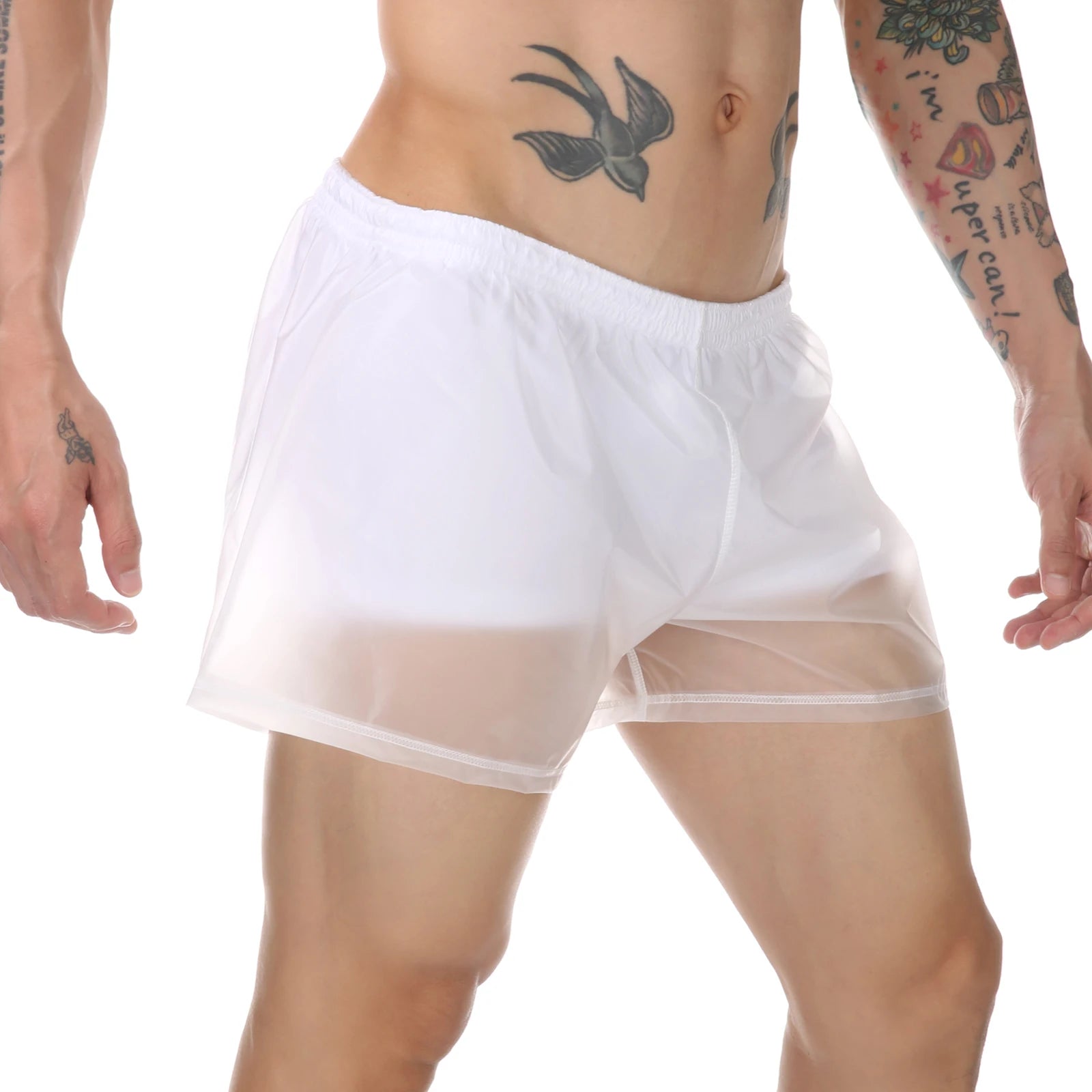 Men Beach Trunks Man Transparent Swimwear Sexy Swimming Swimsuit PVC Beachwear Shorts Boardshorts Bathing Suit Waterproof