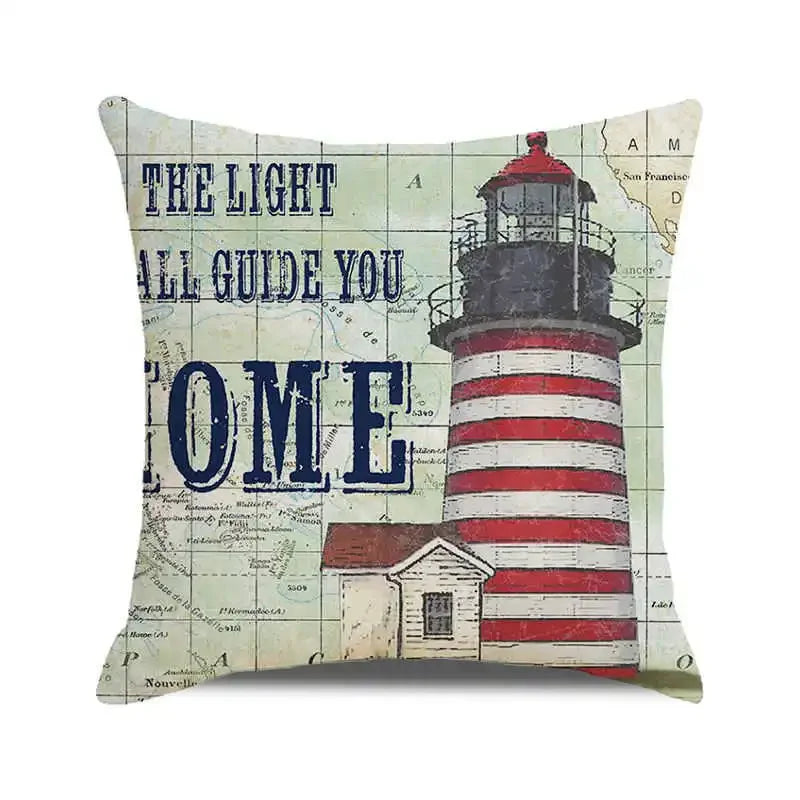 Throw Pillow Cover Watercolor Lighthouse Navigation Ocean Seagull Boat Home Sofa Cushion Cover Home Decor Pillowcase 40x40 Cm
