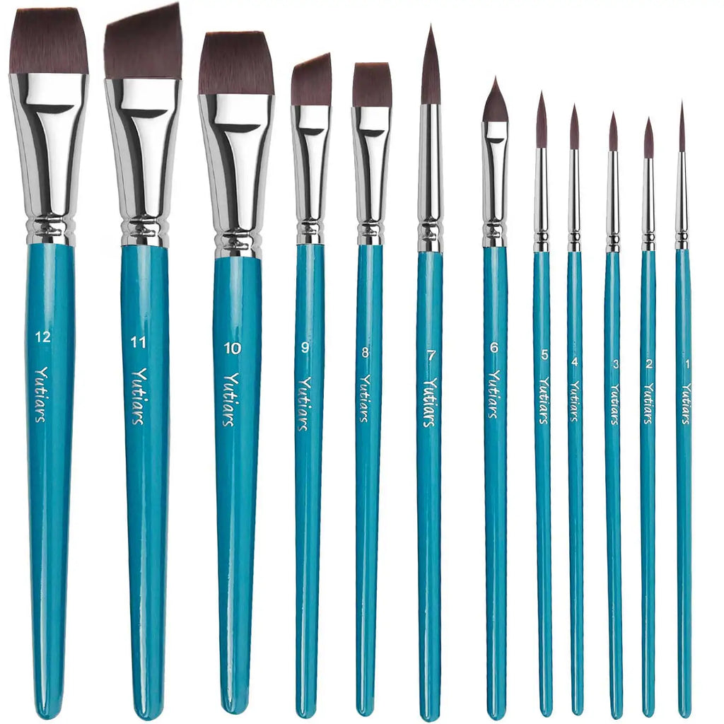 12pcs Professional Face Painting Brush Set with Nylon Bristles, Wooden Handle, Versatile for Watercolor & Embossing