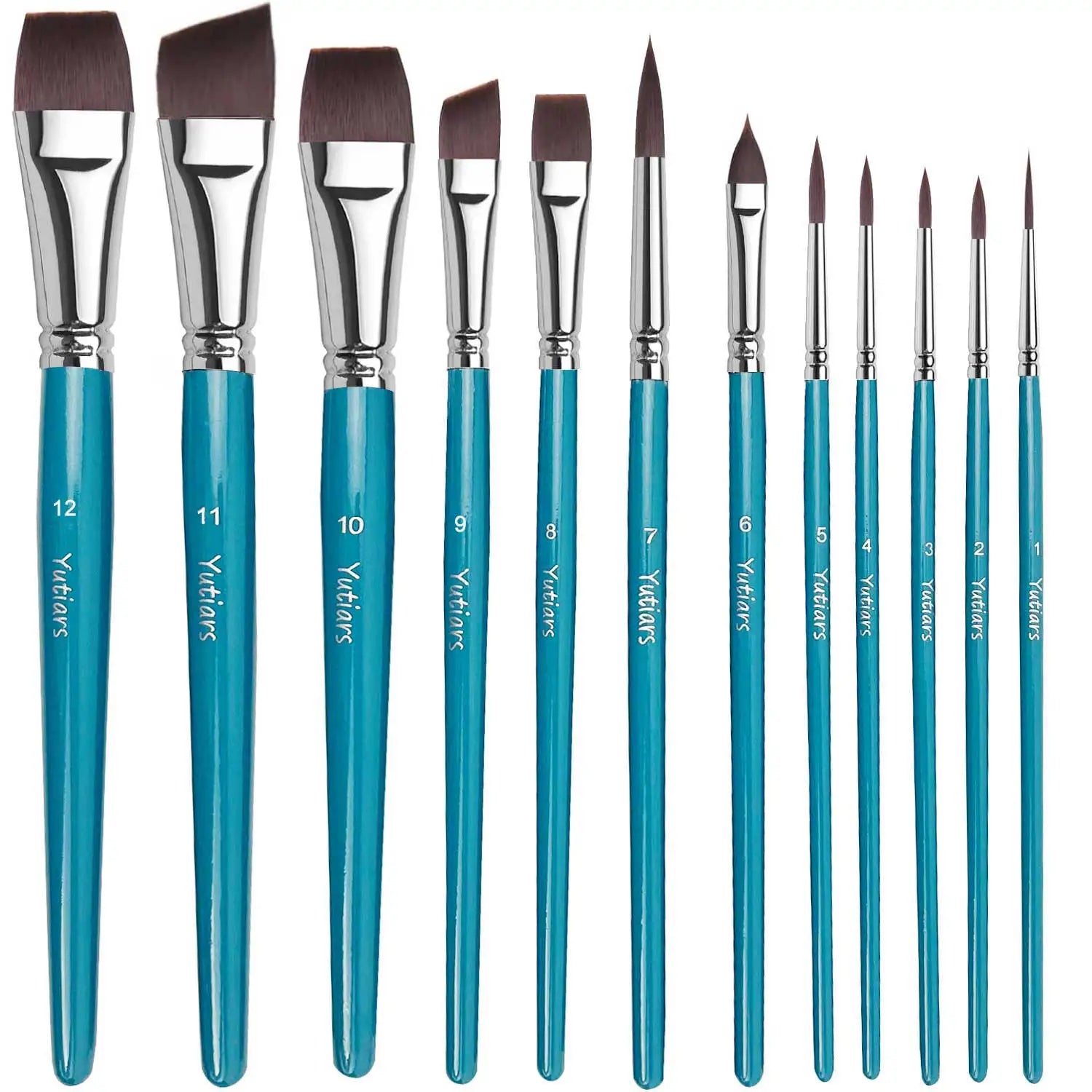 12pcs Professional Face Painting Brush Set with Nylon Bristles, Wooden Handle, Versatile for Watercolor & Embossing