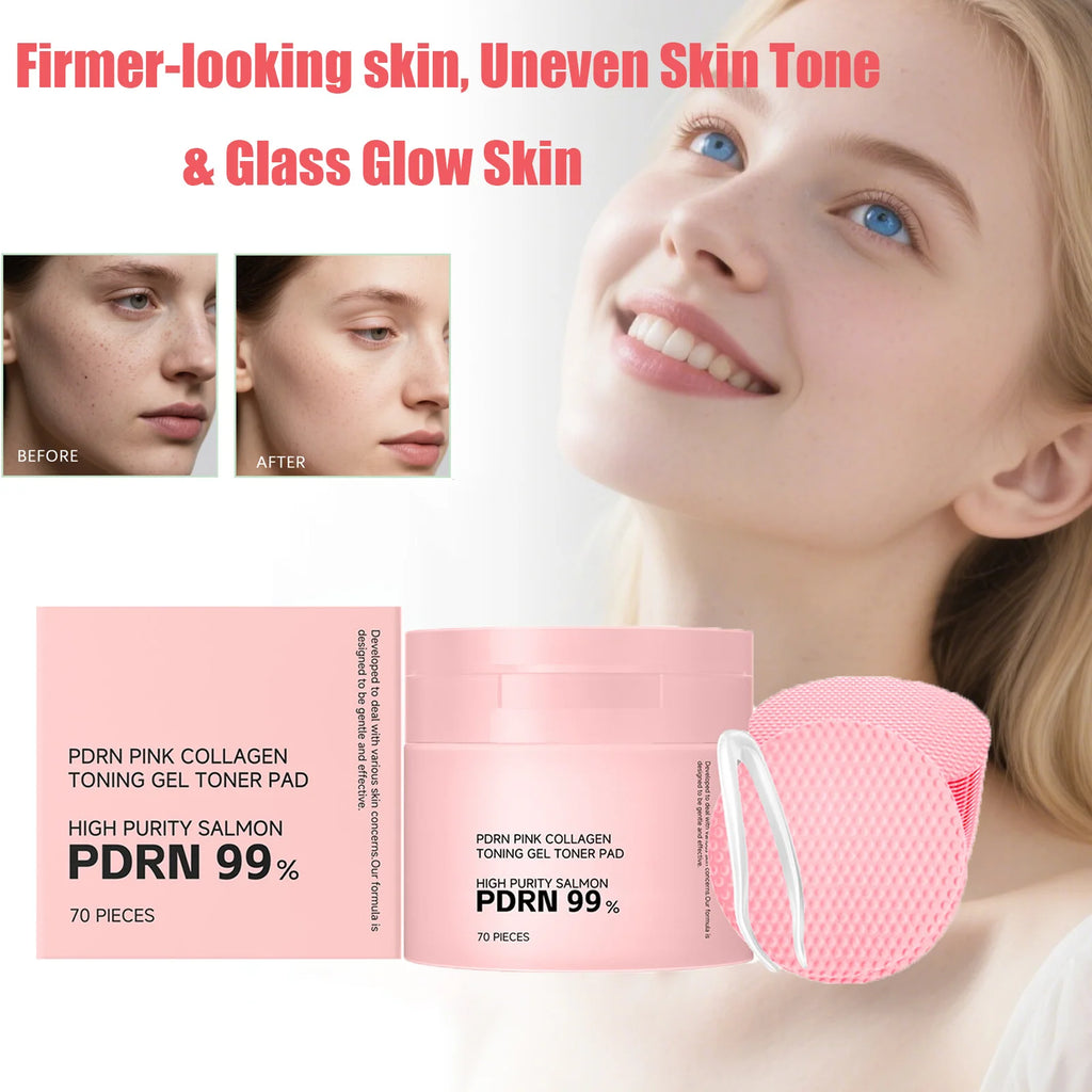 PDRN Pink Collagen Toning Gel Toner Pad Hydrating Shrink Pores Brightening Improve Skin Elasticity Smoothing Firming Cotton Pads