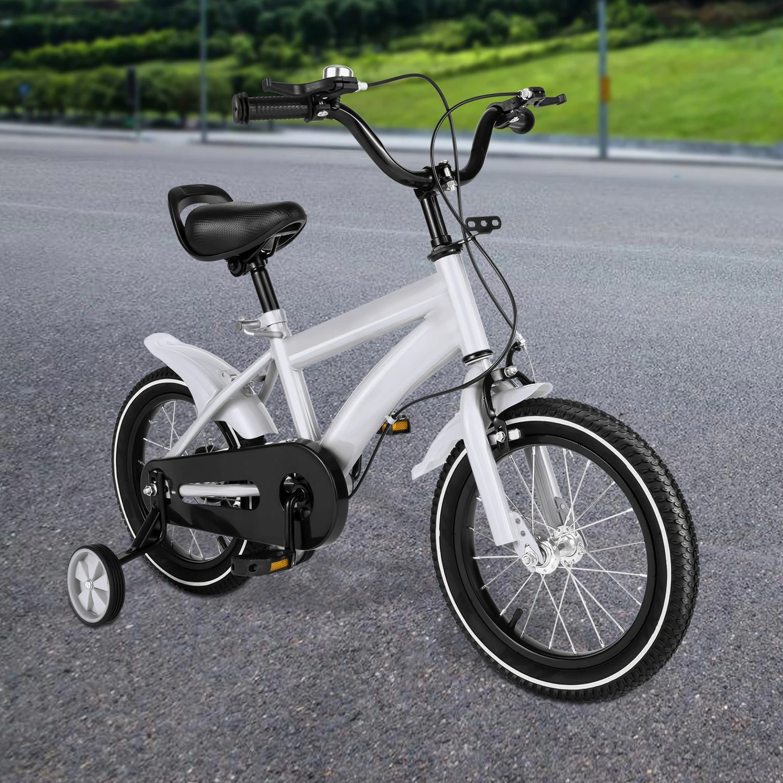 14inch Children's Bicycle with Training Wheel for 2-5 Year-Old Boys and Girls, Height Adjustable Kids Bike White/Yellow/Red/Blue