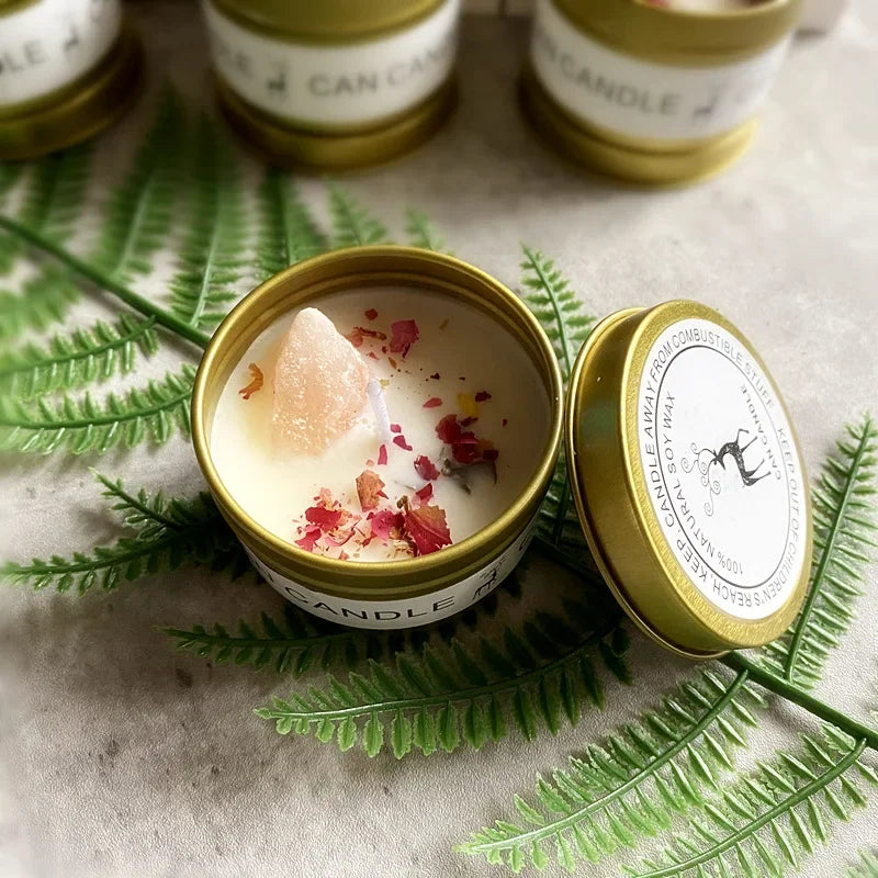Scented Candle Crystal Stone Dry Flower Silver Tin Candle Hotel Wedding Ceremony Candle