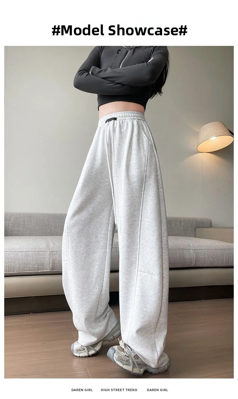 Loose Wide Leg Pants Women's High Waist Trousers Casual Sports Grey Curved Blade Long Length plus Size Comfortable Summer 2025