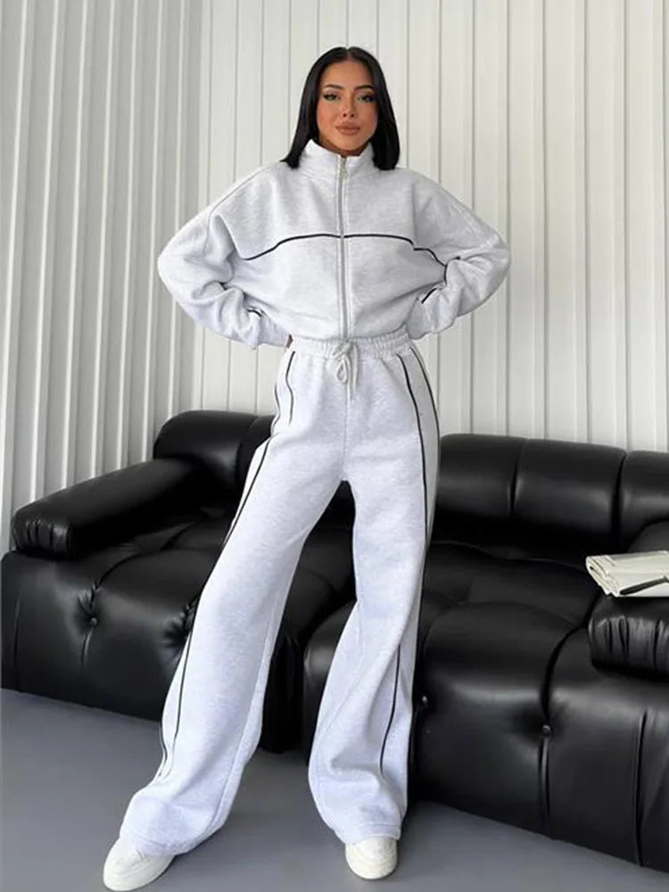 womens clothing 2 pieces set Casual Sports Suits Long Sleeved Half High Collar Cardigan Sweater Trouser Tracksuit Women Clothing